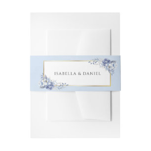 Elegant Powder Blue & Gold Floral Wedding Invitation Belly Band