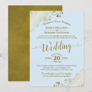 Elegant Powder Blue & Gold Wedding Livestream Invitation