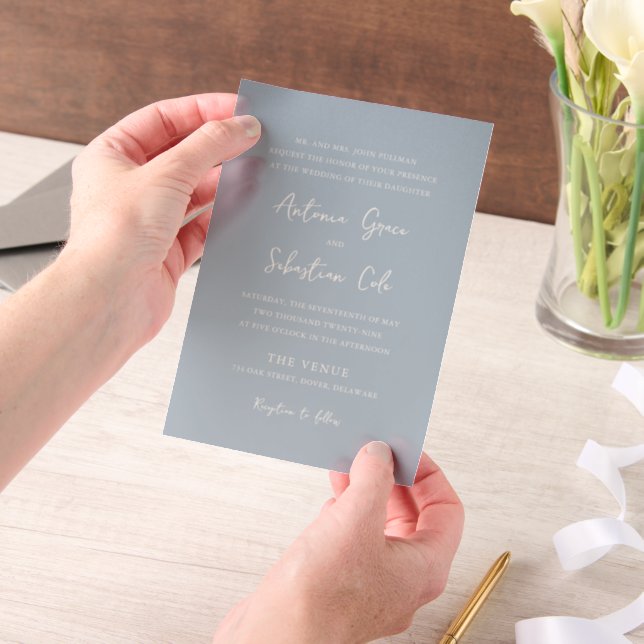Elegant Powder Blue Modern Wedding Vellum Invitations (Handheld)