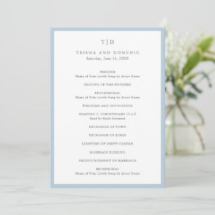 Elegant Powder Blue Monogram Modern Wedding Programme
