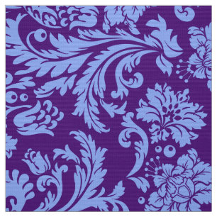 Elegant Powder Blue & Purple Floral Damasks Fabric