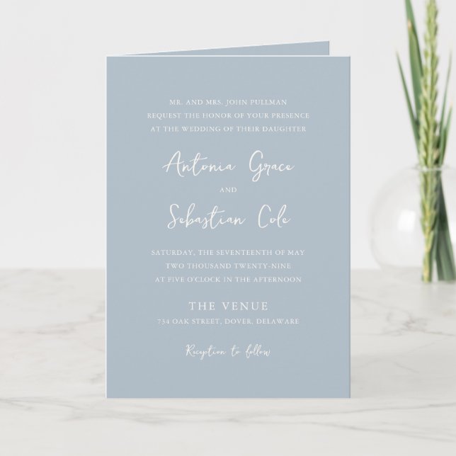 Elegant Powder Blue QR Code Modern Wedding Invitation (Front)