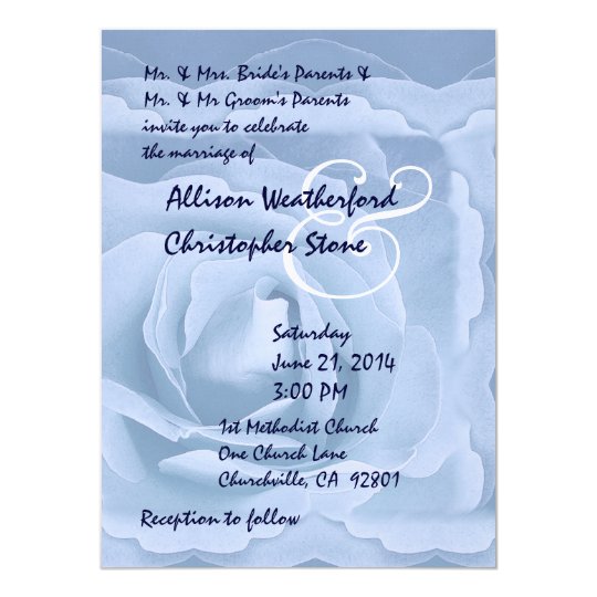 Elegant Powder Blue Rose Wedding Invitation