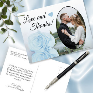 Elegant Powder Blue Rose Wedding Love & Thanks Postcard