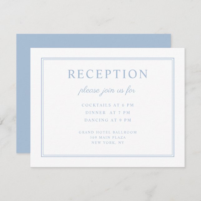 Elegant Powder Blue Script Wedding Reception Enclosure Card (Front/Back)