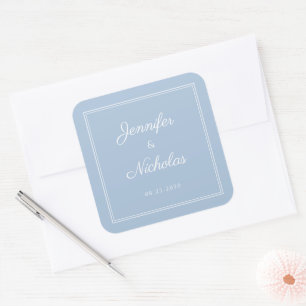 Elegant Powder Blue Script Wedding Square Sticker