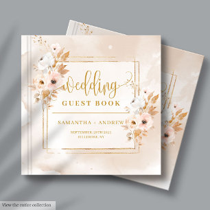 Elegant Powder Pink Gold Floral Wedding Guest Book