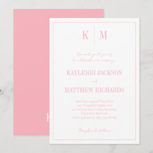 Elegant Powder Pink Monogram Wedding Invitation