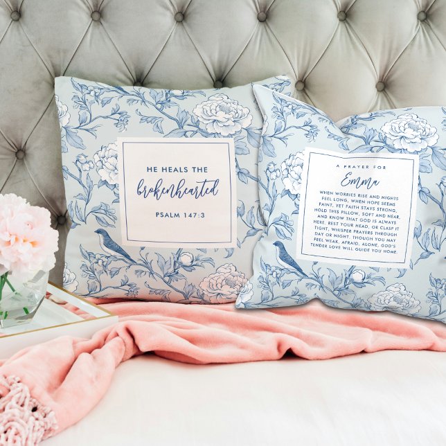 Elegant Prayer Keepsake Gift Scripture Chinoiserie Cushion (Creator Uploaded)