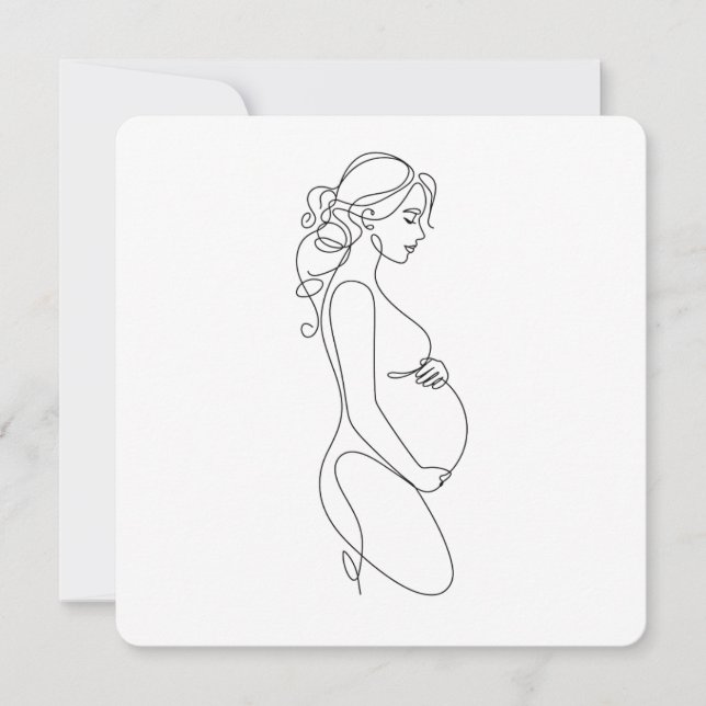 Elegant Pregnancy Line Art Minimalist  Invitation (Front)