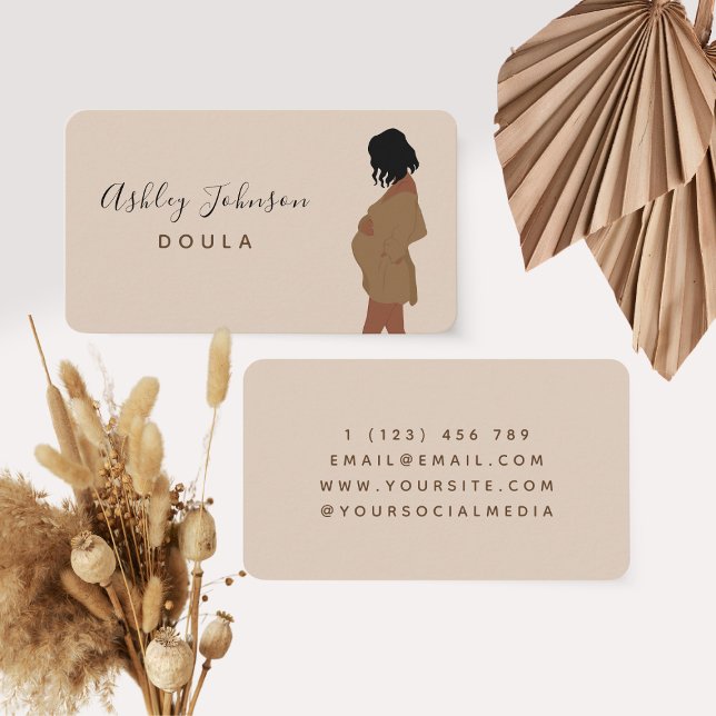 Elegant Pregnant Lady Silhouette Minimalist Doula Business Card (Creator Uploaded)