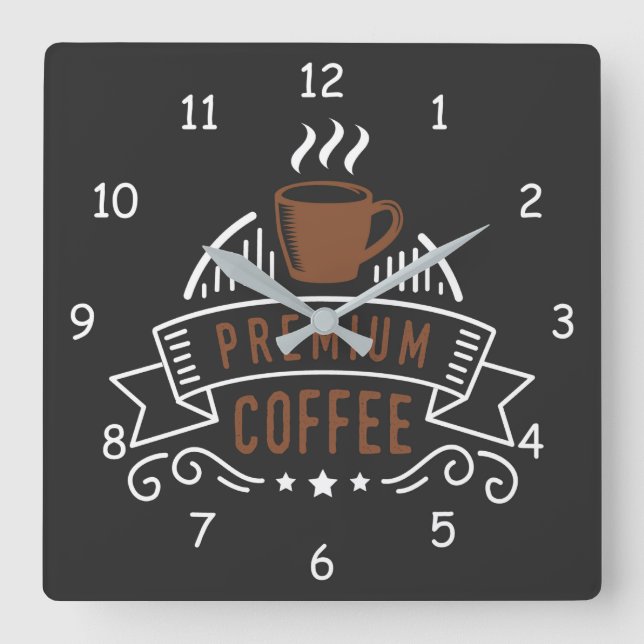 Elegant Premium Coffee Design Logo Square Wall Clock (Front)