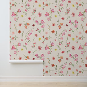 Elegant Premium   Watercolor Florals on Beige Wallpaper