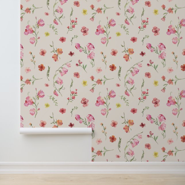 Elegant Premium | Watercolor Florals on Beige Wallpaper (Application)