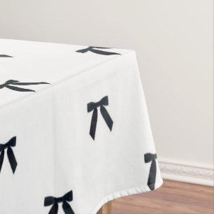 Elegant Preppy Black & White Bow Pattern Chic Tablecloth