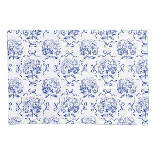 Elegant Preppy Blue Hydrangea Bow Toile Pattern Pillowcase