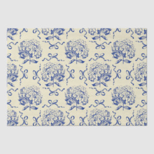 Elegant Preppy Blue Toile Hydrangea Bow Pattern Tissue Paper