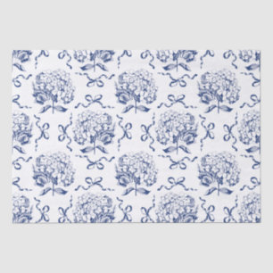 Elegant Preppy Blue White Hydrangea Bow Pattern Tissue Paper