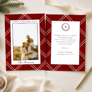 Elegant Preppy Classic Red Plaid Christmas Photo Holiday Card