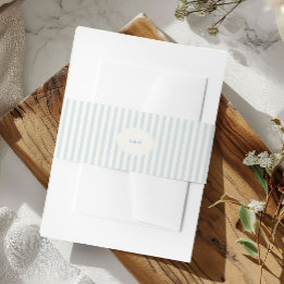 Elegant Preppy French Blue Stripes Monogram Invitation Belly Band