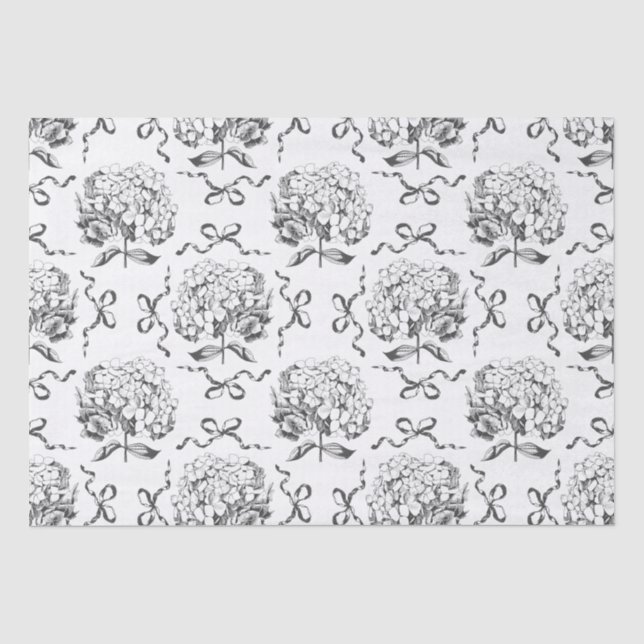 Elegant Preppy Hydrangea Bow Toile Pattern Tissue Paper (Front)
