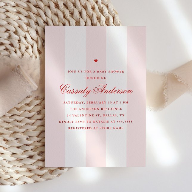 Elegant Preppy Pink Stripe Valentine Baby Shower Invitation (Creator Uploaded)