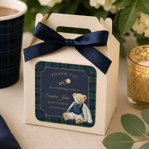 Elegant Preppy Polo Teddy Bear Baby Shower Square Sticker
