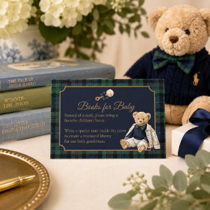 Elegant Preppy Polo Teddy Bear Books for Baby Enclosure Card