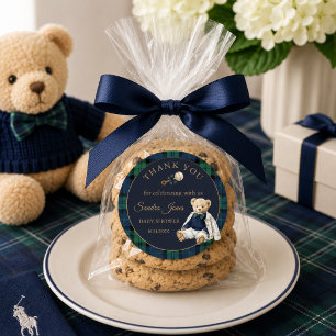 Elegant Preppy Teddy Bear Baby Shower Classic Round Sticker