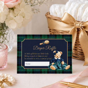 Elegant Preppy Teddy Girl Bear Diaper Raffle Enclosure Card