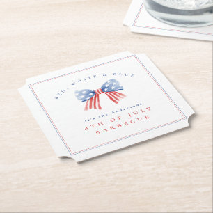 Elegant Preppy USA Bow - 4th of July BBQ Paper Coaster