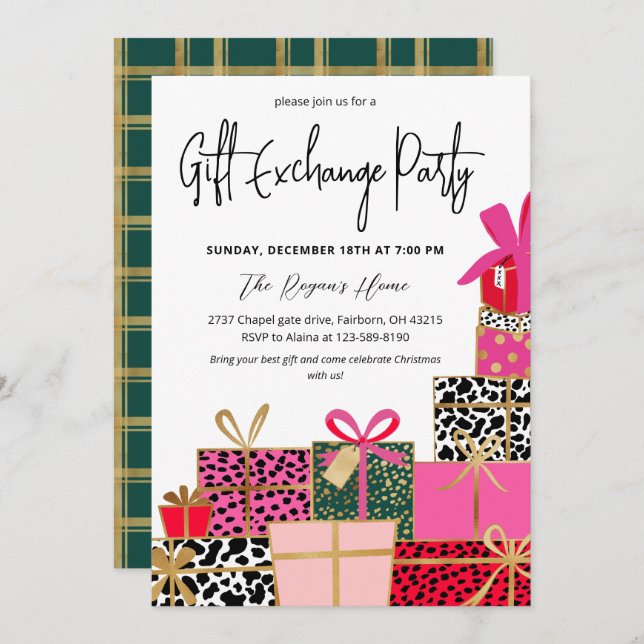 Elegant Presents Christmas Gift Exchange Party Invitation (Front/Back)