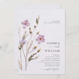 Elegant Pressed Dry Pastel Boho Flowers Wedding Invitation