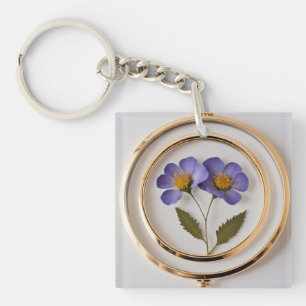 Elegant Pressed Flower Keychain with Gold Rim