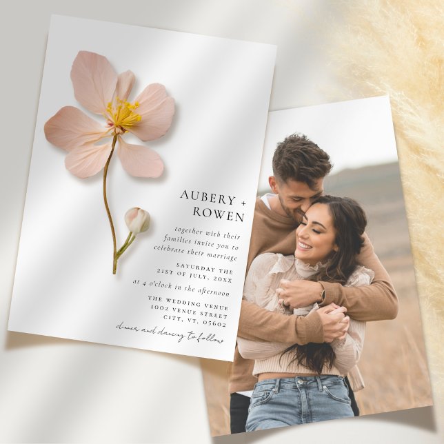 Elegant Pressed Flower Simple Photo Wedding Invitation (Creator Uploaded)