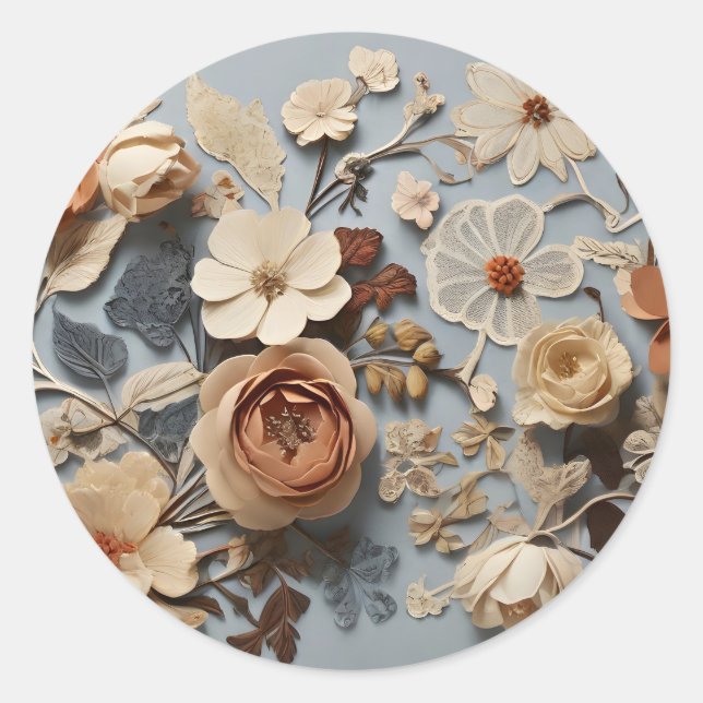 Elegant Pressed Flowers Classic Round Sticker (Front)