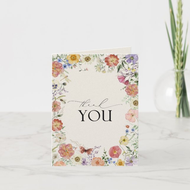 Elegant Pressed Flowers Watercolor Thank You Card (Front)