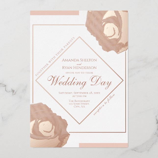 Elegant Pressed Gold Roses Floral Wedding (Front)