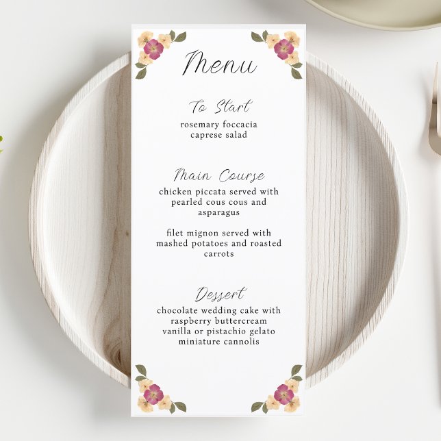 Elegant Pressed Wildflower Garden Wedding Menu (Creator Uploaded)