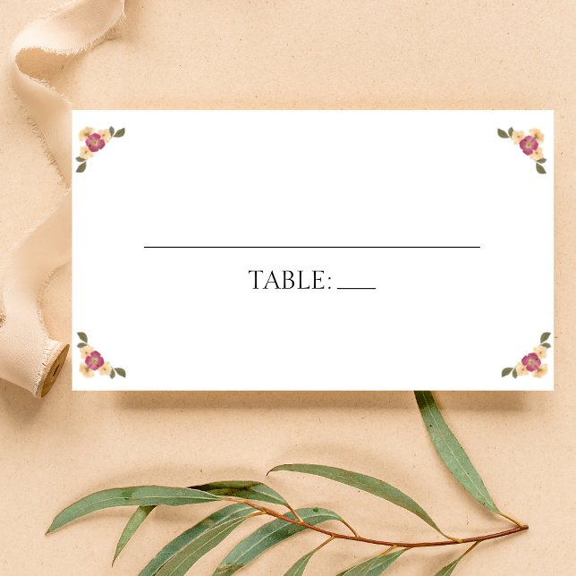 Elegant Pressed Wildflowers Boho Garden Wedding Place Card (Creator Uploaded)