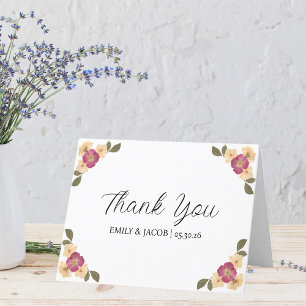 Elegant Pressed Wildflowers Boho Garden Wedding Thank You Card