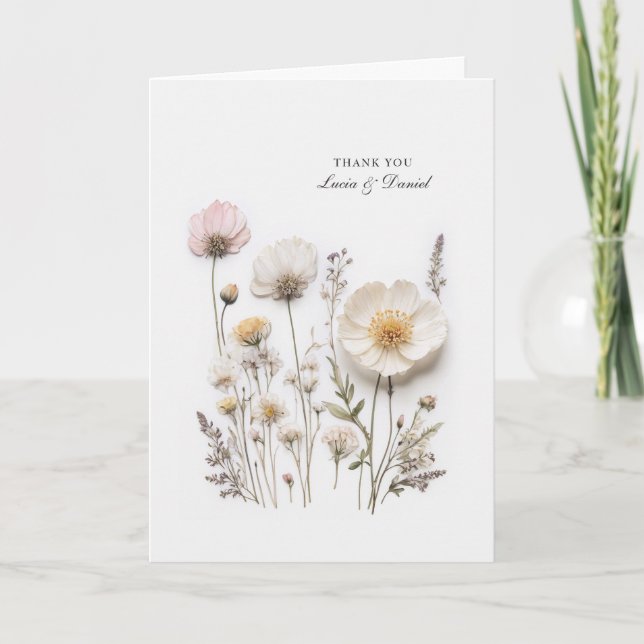Elegant Pressed Wildflowers Folded Thank You Card (Front)