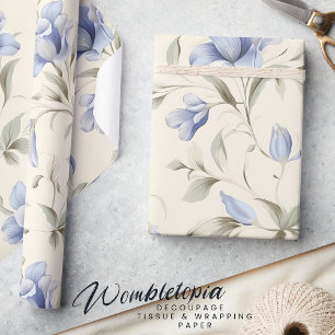 Elegant Pretty Blue Floral on Cream Background Wrapping Paper
