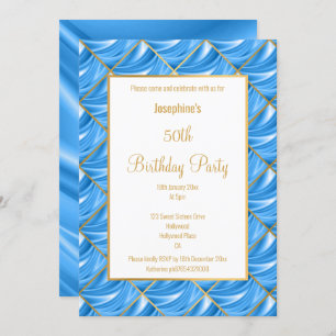 ELEGANT PRETTY BLUE SATIN GOLD BIRTHDAY INVITATION