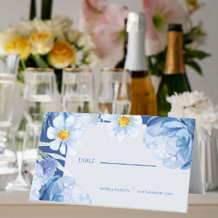 Elegant Pretty Blue White Floral Trendy Wedding  Place Card