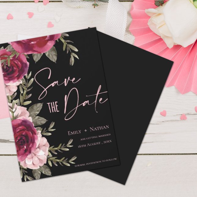 Elegant Pretty Burgundy Peach Floral Wedding Save The Date (Creator Uploaded)