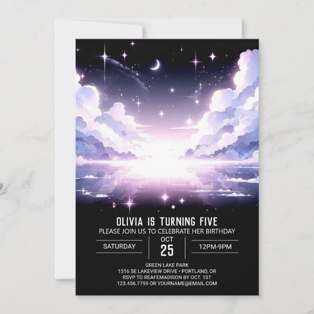 Elegant Pretty Celestial Digital Birthday Invitation (Front)