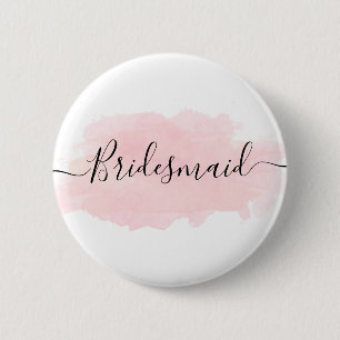 Elegant pretty chick pink watercolor bridesmaid 6 cm round badge