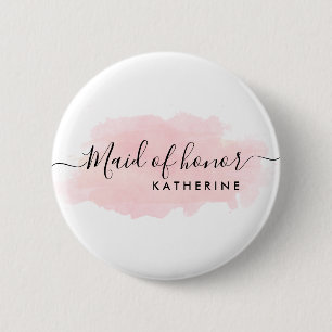 Elegant pretty chick pink watercolor maid of 6 cm round badge