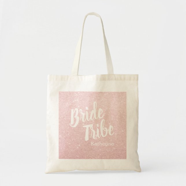 Elegant pretty chick rose gold glitter bride tribe tote bag (Front)